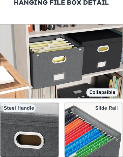 Oterri File Organizer Box with Lid, Hanging Filing File Box with Mesh Pocket, Document Organizer Box for Letter Files, Portable Storage Box with Smooth Sliding Rail for Office&Home (1 PCS, Beige)