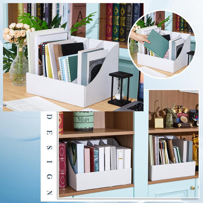 3 Pack Cardboard Magazine File Holders 12 Grids Vertical Book Bins 10.6'' x 10.2'' x 14'' Magazine Document Storage Box for Desk Shelves Home Office Classroom Library Use (Black)