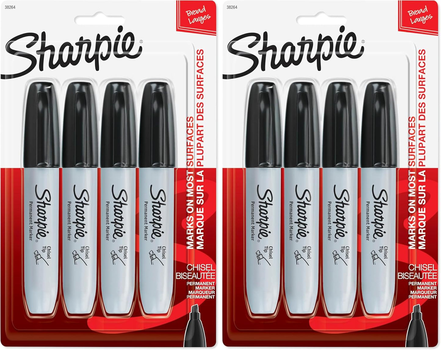 Sharpie Permanent Markers, Large, Chisel Tip, Black, 4 Count - Marks on Paper, Plastic, Metal, and More