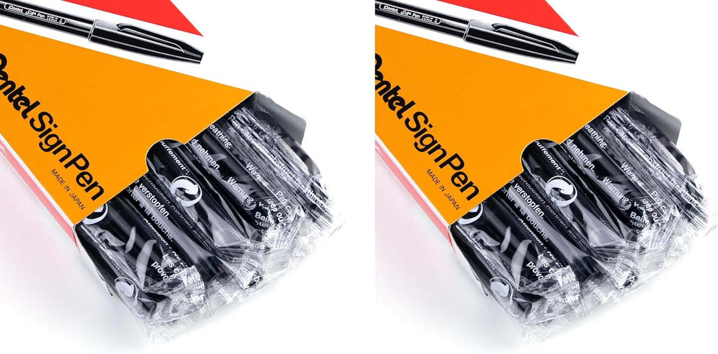 Pentel Sign Pen, Fiber-Tipped, Black Ink (S520-A), Box of 12