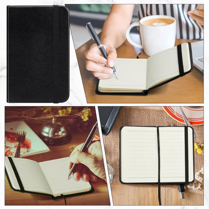 Qeeenar 10 Pcs Mini Black Brown Blue Leather Pocket Notebook Bulk, 4 x 2.5 Inch Small Journal Note Book, 50 Sheets Hardcover Tiny Notepad Lined for Office Home School Writing Supplies