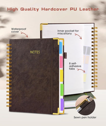Hardcover Spiral Notebook Journal with Removable Dividers Tabs, 300 Pages Leather 5 Subject Notebook College Ruled, 8"x10" Large B5 Notebooks for Work School Note taking, Lined Journal for Women, Pink