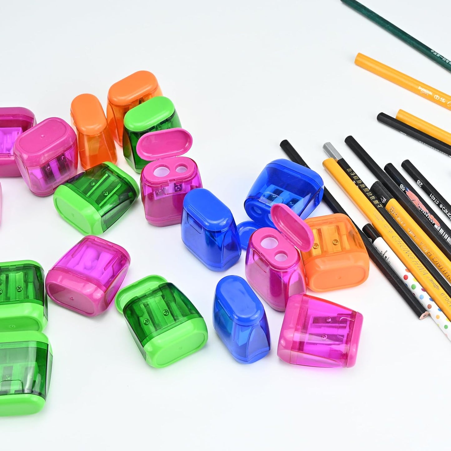 AUSTARK 4Pcs Pencil Sharpeners Manual for Kids Adults, Dual Hole Small Handheld Pencil Sharpener Bulk for Office School Home, Back to School Supplies