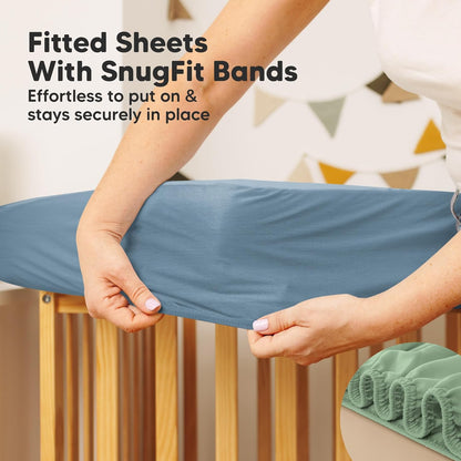 2-Pack Waterproof Crib Mattress Protector Cover Fitted - Quiet Baby Crib Mattress Pad Sheets, 52" x 28" Soft Quilted Cotton Baby Sheet, Machine Washable, Easy Fit, Durable (Soft White/Mavy)