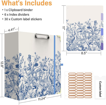 3 Ring Binder 3 Inch Ring, Three Ring Binders for Letter Size 11" x 8.5" with 6-Tab Dividers, 2 Pockets, Binder with Clip for School and Office Supplies-Wild Flowers