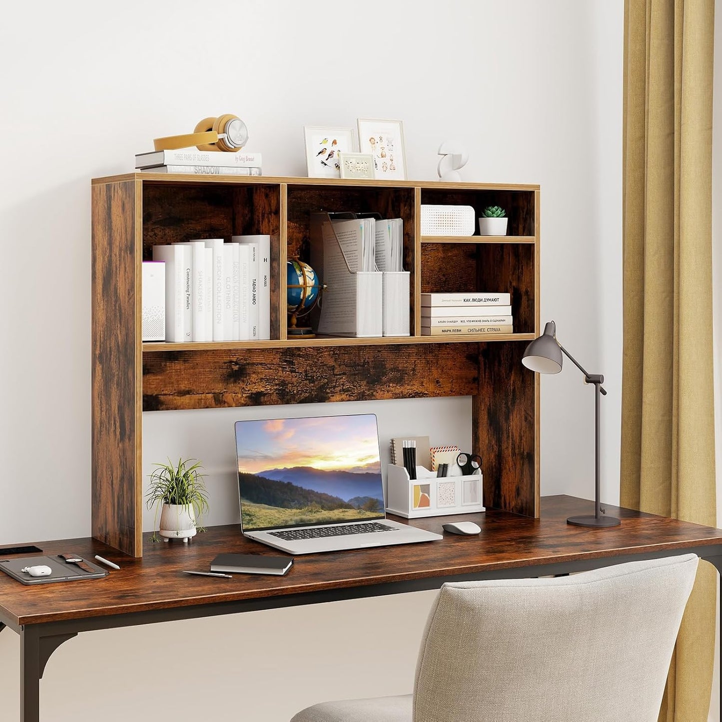 Tangkula Desktop Bookshelf, Countertop Storage Hutch with 5 Shelves for Computer Desk, Desk 3-Tier Display Rack, Multipurpose Wood Desktop Hutch Storage Organizer for Dorm Office Home