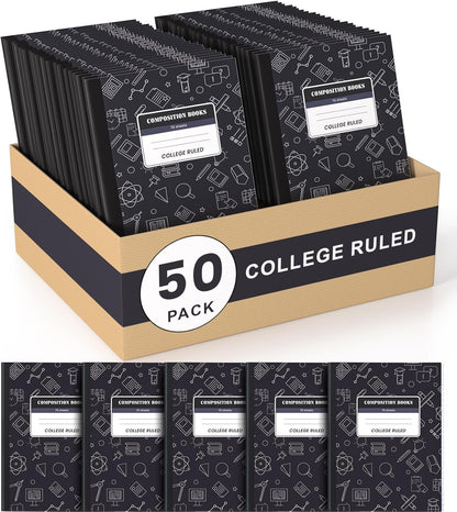 Oucaru Composition Notebook 50 Pack Bulk College Ruled, Brown Cover Notebooks for School, 70 Sheets 7-1/2"x9-3/4, Back to School Supplies Journal for K-12 Students