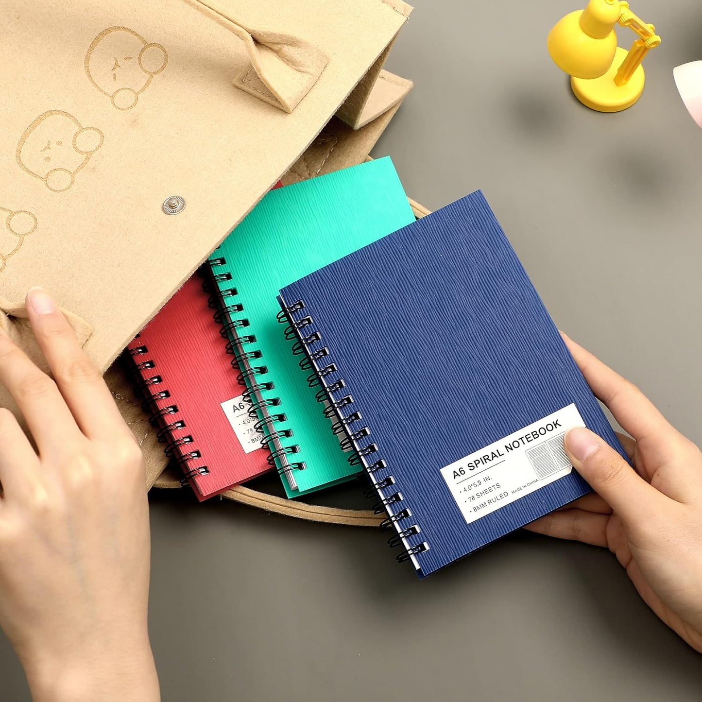 FLYING EAGLE 3 PCS Small Spiral Notebooks 4x6, A6 Cute Mini Journal Plastic Hardcover 8mm Ruled Notebook, Yellow 234 Sheets/468 Pages, 3 Pack Small Ruled Notebooks for School Work