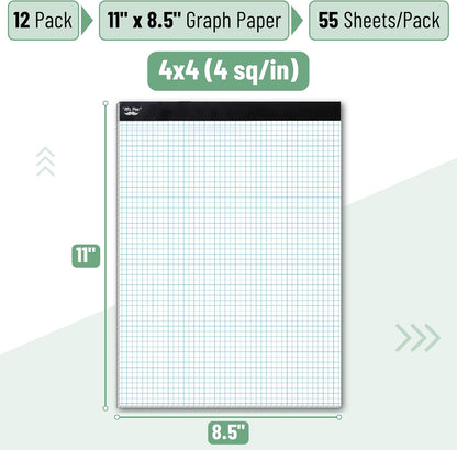 Mr. Pen- Graph Paper, 12 Pack, 55 Sheets/Pack, 8.5"x11", 4x4 (4 Squares Per Inch), Math Graph Paper Pad, Computation Pads Bulk