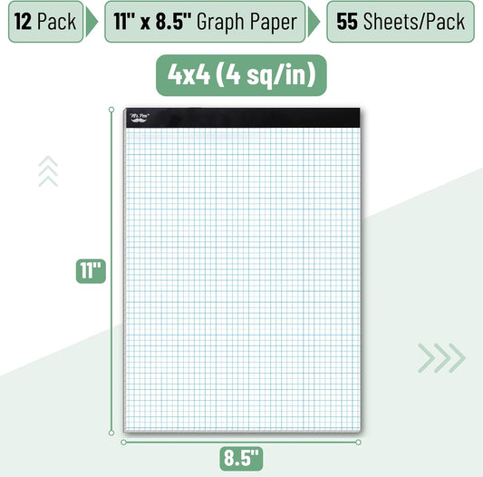 Mr. Pen- Graph Paper, 12 Pack, 55 Sheets/Pack, 8.5"x11", 4x4 (4 Squares Per Inch), Math Graph Paper Pad, Computation Pads Bulk