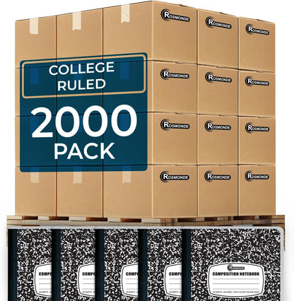 Rosmonde 50 Pack Bulk Composition Notebooks, College Ruled Notebook, 200 Pages (100 Sheets), 9-3/4 x 7-1/2", Hard Cover, Black Marble Composition Journal Book, Bulk Notebooks for School & College