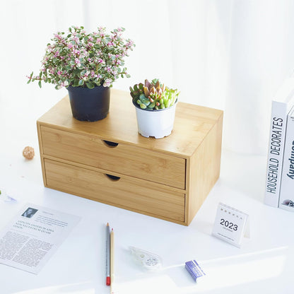 Charmewooden Bamboo Desk Organizer With Drawers Countertop Drawers Counter Storage Box Corner Desk Organizer for Home Office No Assembly Required (3 Drawers)