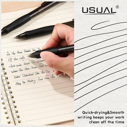 USUAL Gel Pens 0.5 mm,12 Pack Retractable Black Ink Pen Fine Point Rollerball Pens,Quick Dry Smooth Writing,No Bleed for Journaling Note Taking, Home School Office Supplies