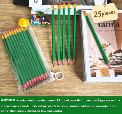 Adhere 25pcs Woodcase Pencils with Eraser Premium Pre-Sharpened Hexagon Graphite 2B pencils ideal for home, office writing including a Free Sharpener(Pink・25pcs)