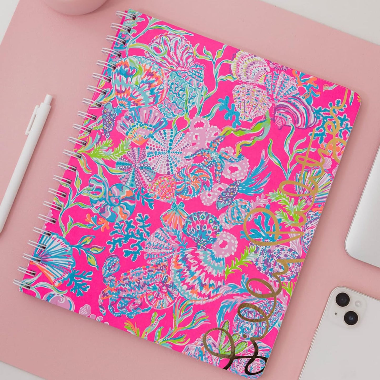Lilly Pulitzer Large Blue Hardcover Spiral Notebook, 11" x 9.5" with 160 College Ruled Pages, Cabana Cocktail