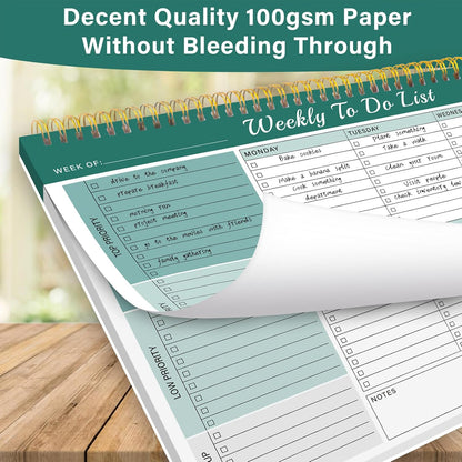 Weekly To Do List Notepad with 52 Undated Sheets（8.5"×11"）- Weekly Desk Planner Pad with Spiral Binding for Women & Man, Office, School and Home Personal Organizer