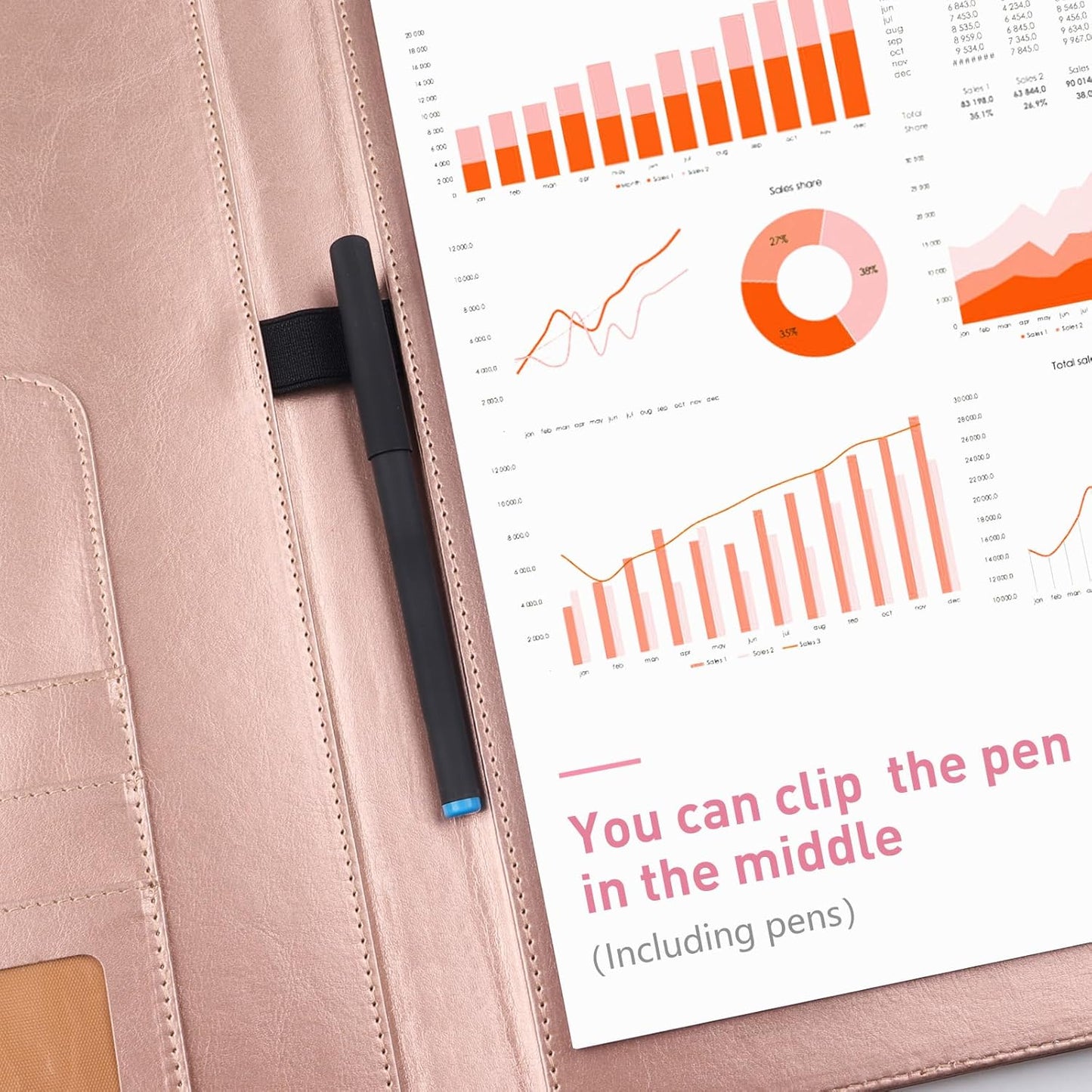 Pink Padfolio Clipboard Portfolio Folder with Pen - Geila PU Leather Resume Portfolio - Interview/Legal Document Organizer & Conference Folder for Business Office - with 8.5 x11In Writing Pad