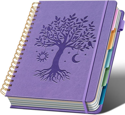 Ovesmusl Hardcover Spiral Notebook 8.5" x 11" with 5 Removable Dividers 300 Pages Leather 5 Subject Notebook College Ruled 100GSM Large Spiral Notebooks for Work Thick Lined Journal for Women, Green