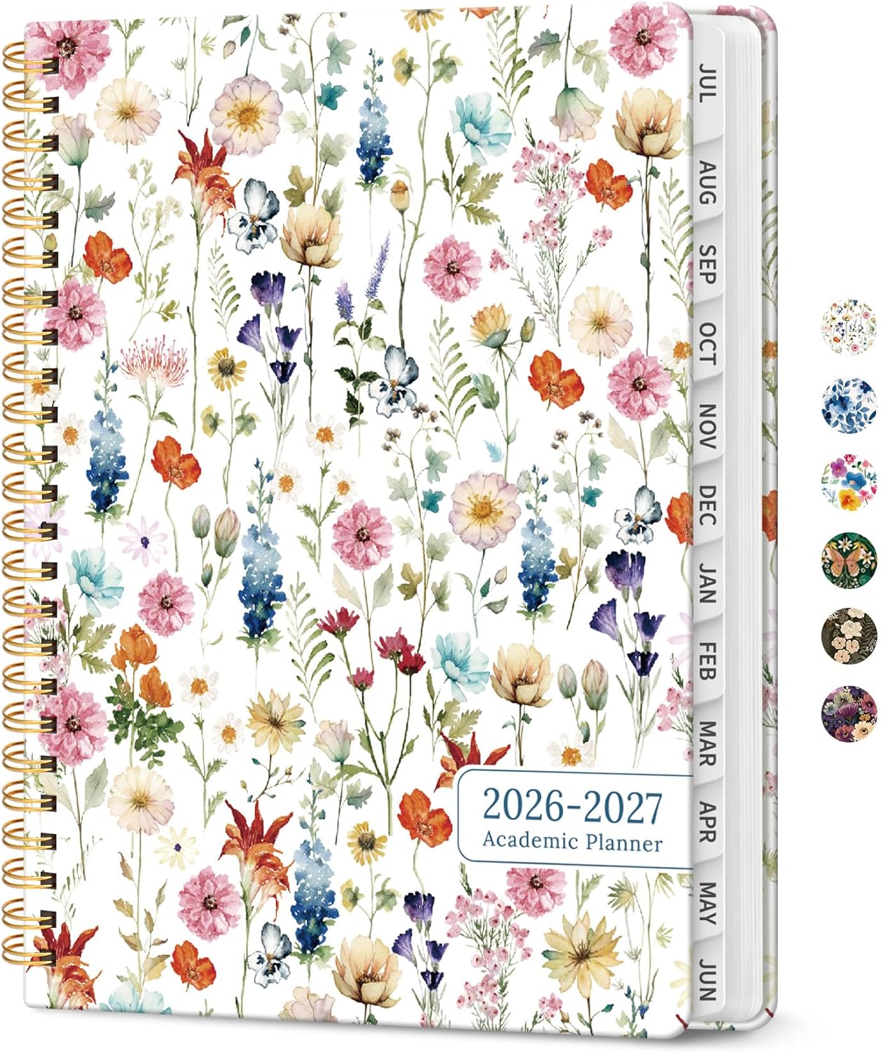 Planner 2026-2027, Academic Year Monthly and Weekly Calendar Planner, Jul 2026 - Jun 2027, Hardcover Teacher Student Planning Agenda book with Tabs, Perfect for School Office Supplies, 6.3" x 8.5" - Wildflowers