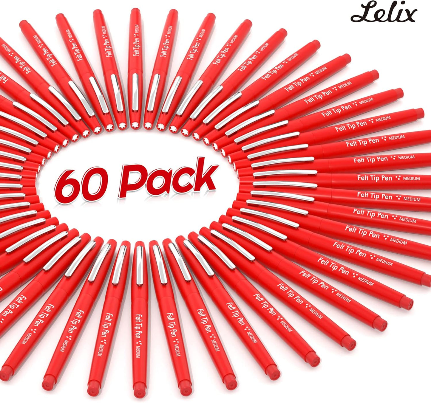 Lelix Felt Tip Pens, 15 Black Pack, 0.7mm Medium Point, Felt Tip Markers Pens for Journaling, Writing, Note Taking, Planner, Perfect for School Office and Art Supplies