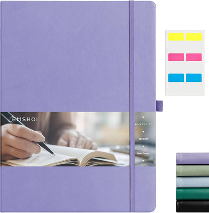 EMSHOI A4 College Ruled Notebook, Large 8.3" x 11.7", 192 Pages 100GSM Ink-Proof Faux Leather Hardcover Lay-Flat Lined Journal for Office School Work Writing, Black