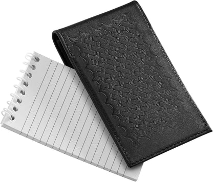 D&K Black Leather Basketweave Notepad Holder for 3x5 Memo Pads, Refillable Pocket Notebook with Wallet for Law Enforcement, Investigator, Security Officer Gifts, EDC Case, Includes Small Flip Note Pad