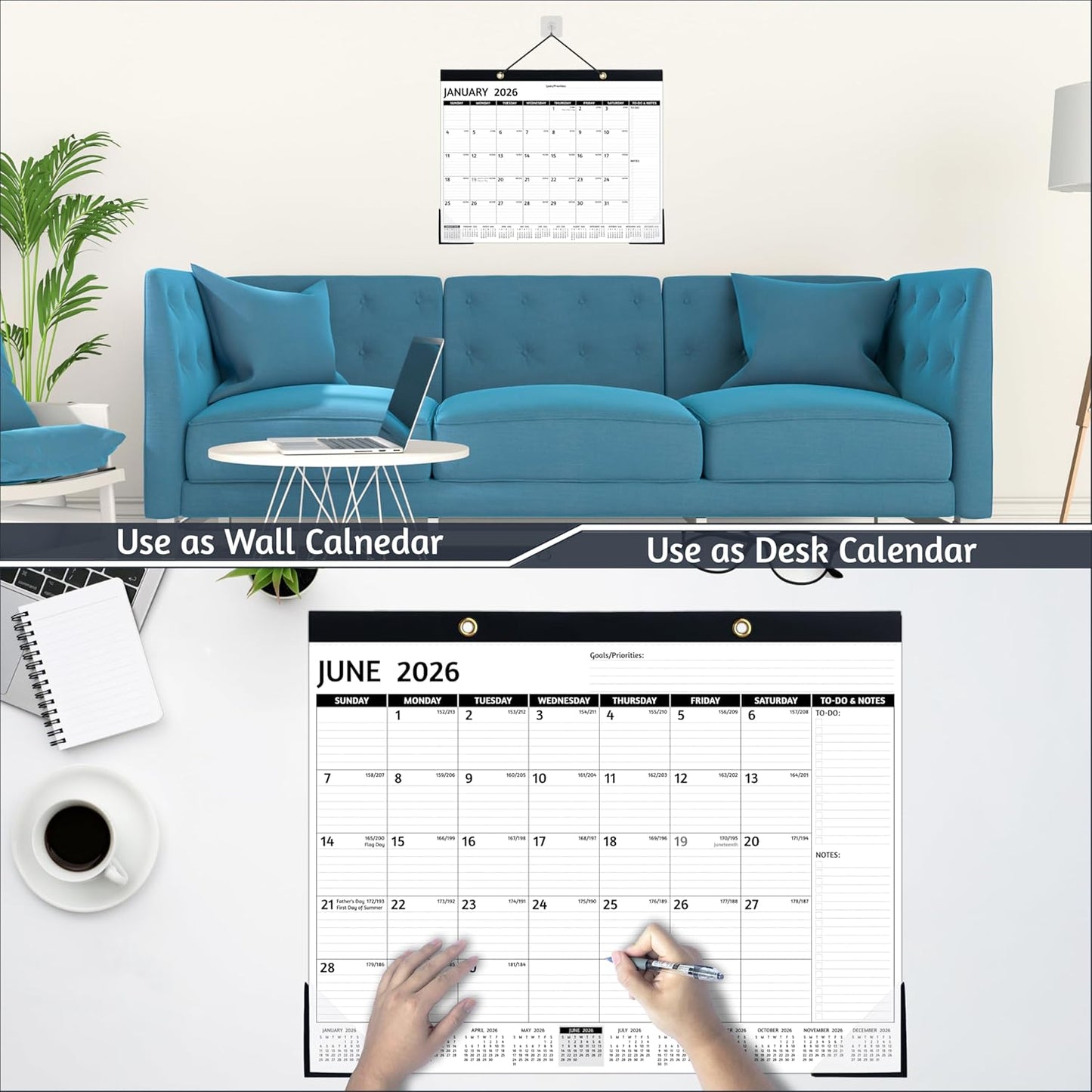 2026-2027 Desk Calendar – Run Now to MAR. 2027, 18 Monthly Desk Calendar 2026-2027 Large, 17'' x 12'', Best Desk/Wall Calendar 2026 with To-do Lists, Desk Pad, Ruled Blocks, Corner Protectors