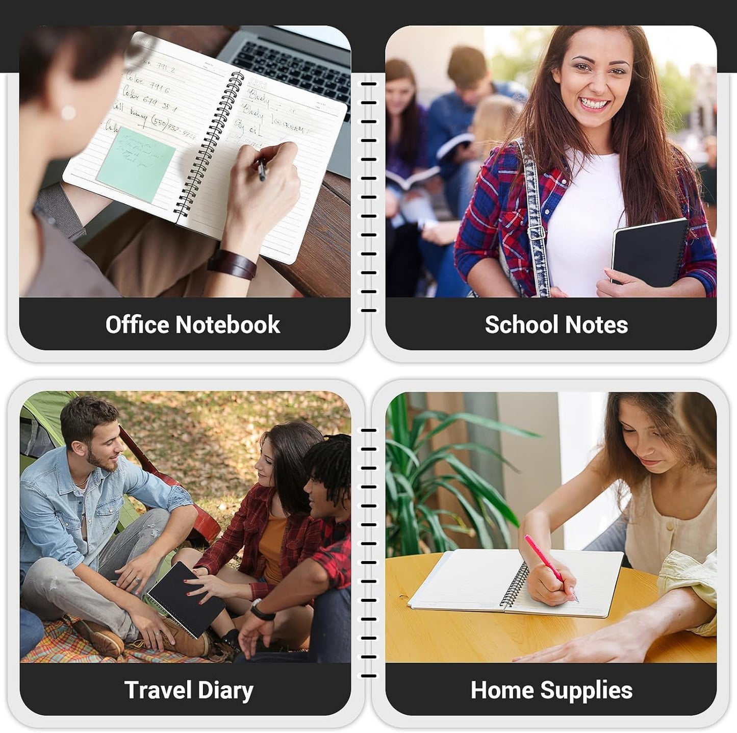 EUSOAR Spiral Notebook, A5 12packs 5.5"X8.3" 120 Pages Lined Travel Writing Notebooks Journal, Memo Notepad Sketchbook, Students College Office Business Subject Diary Ruled Book Journal-Black Cover