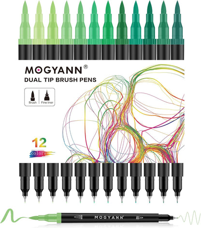 Mogyann Drawing Pens, 12 Pack Dual Brush Pens Black Markers for Art Drawing Sketching