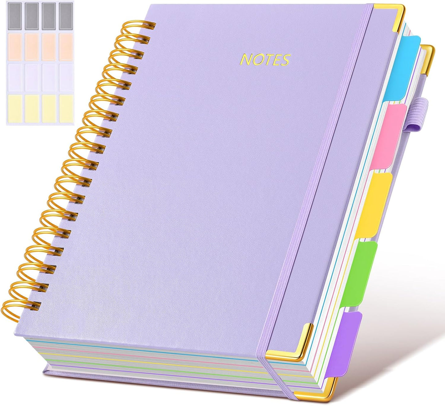 Hardcover Spiral Notebook Journal with Removable Dividers Tabs, 300 Pages Leather 5 Subject Notebook College Ruled, 8"x10" Large B5 Notebooks for Work School Note taking, Lined Journal for Women, Pink