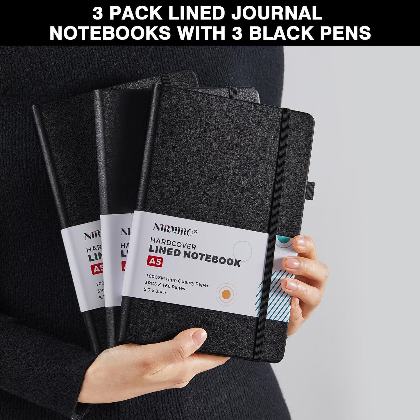 NIRMIRO Small Notebook Journals, 3 Pack Mini Pocket Note pads for Men & Women Writing, A6 Small Leather Notepad 3.7" x 5.7" with Pen, Black, Red, Green