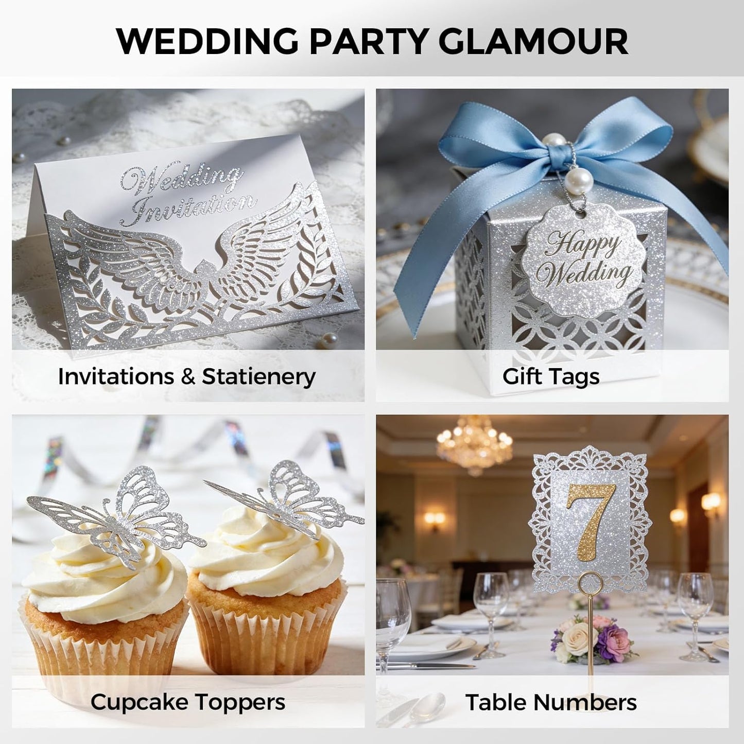 BOOKNOW 27 Sheets Silver Glitter Cardstock, 8.27" x 11.7" (A4 Size) Heavyweight Sparkle Paper, 250GSM/92LB Glitter Paper for Wedding Invitations, Scrapbooking, Card Making, DIY Cake Toppers