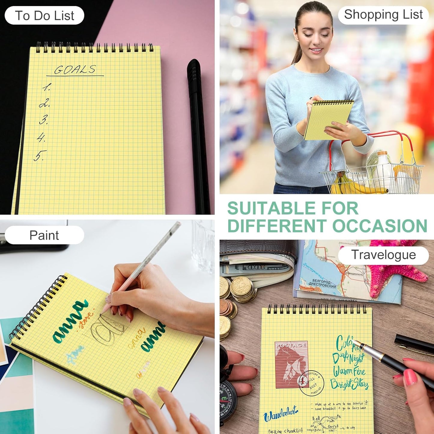 Engrowtic 2 Pack Graph Paper Spiral Notepad A5 Top Wirebound Notepad Grid Notebook Steno Pads Memo Notebook Grid Paper 140 Pages for Writing Sketching Drawing Office Supplies (Black)