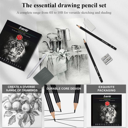 Aenir Sketch Pencils for Drawing, Set of 12 Drawing Pencils for Sketching Medium (6B - 4H), Artist Graphite Pencils, Sketch Set for Artists for Sketching Supplies, Art Supplies.