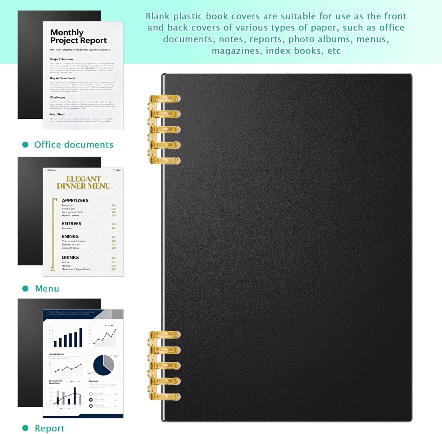 VOKOY 60 Pack 8.5x11 Inches Binding Covers and Backs Set, Letter Size Quality Un-Punched Report Covers, 30 Pcs 10mil Clear Binding Covers 30 Pcs 12mil Black Plastic Covers for Home Office School