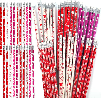 72PCS Valentine's Day Pencils,Wooden Heart Pencil with Eraser,Red Heart Pencil,Bullk Pencils for Exchange Gifts,Kids School Rewards Giveways Party Favors