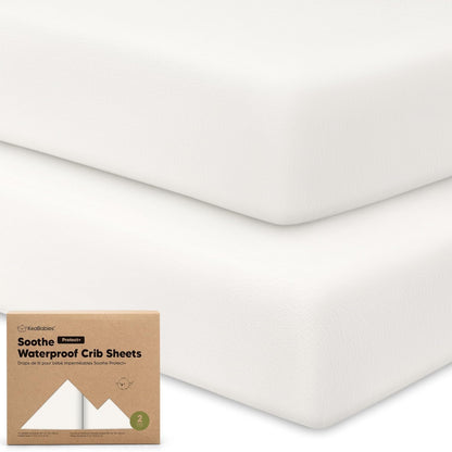 2-Pack Waterproof Crib Sheets for Boys, Girls - 52x28 Fitted Organic Cotton Baby Crib Sheets, Toddler Mattress Protector Cover, Washable, Soft & Durable Baby Bedding Essentials(Pine Grove)