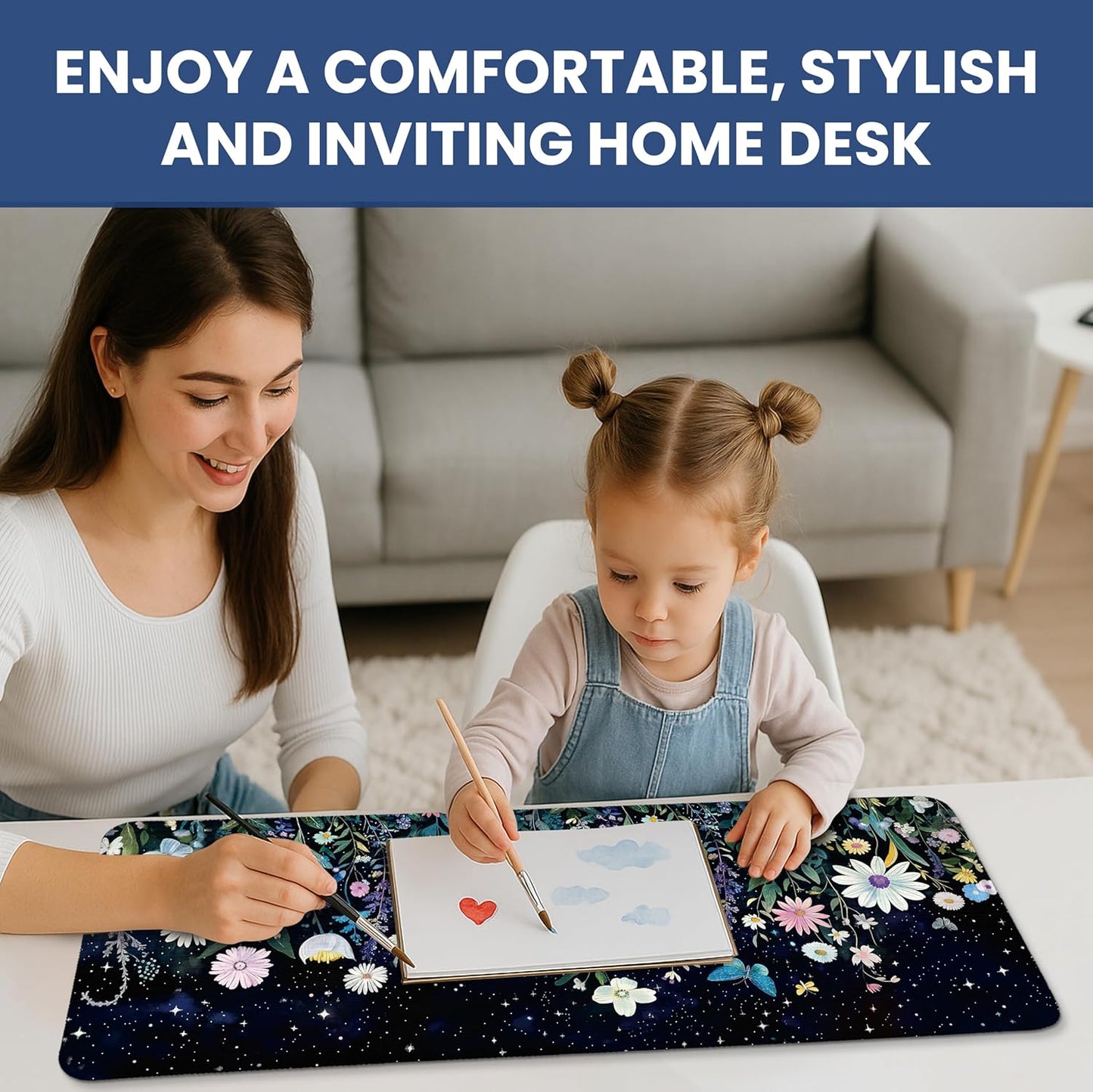 Large Mouse Pad for Desktop, Cute Desk Mat Pad Protector for Work & Gaming, Aesthetic Pretty Anti-Slip Laptop Blotter Cover for Office School Home Supplies, Wildflowers, 31.5" x 11.8"