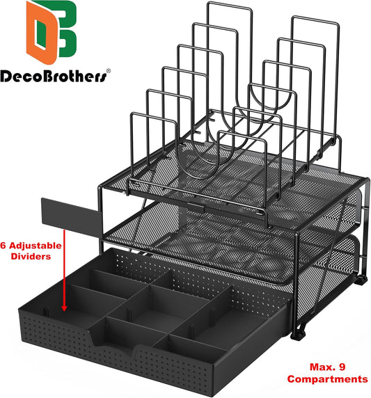 Deco Brothers Desktop File Organizer with Double Tray and 5 Folder Stand, Silver