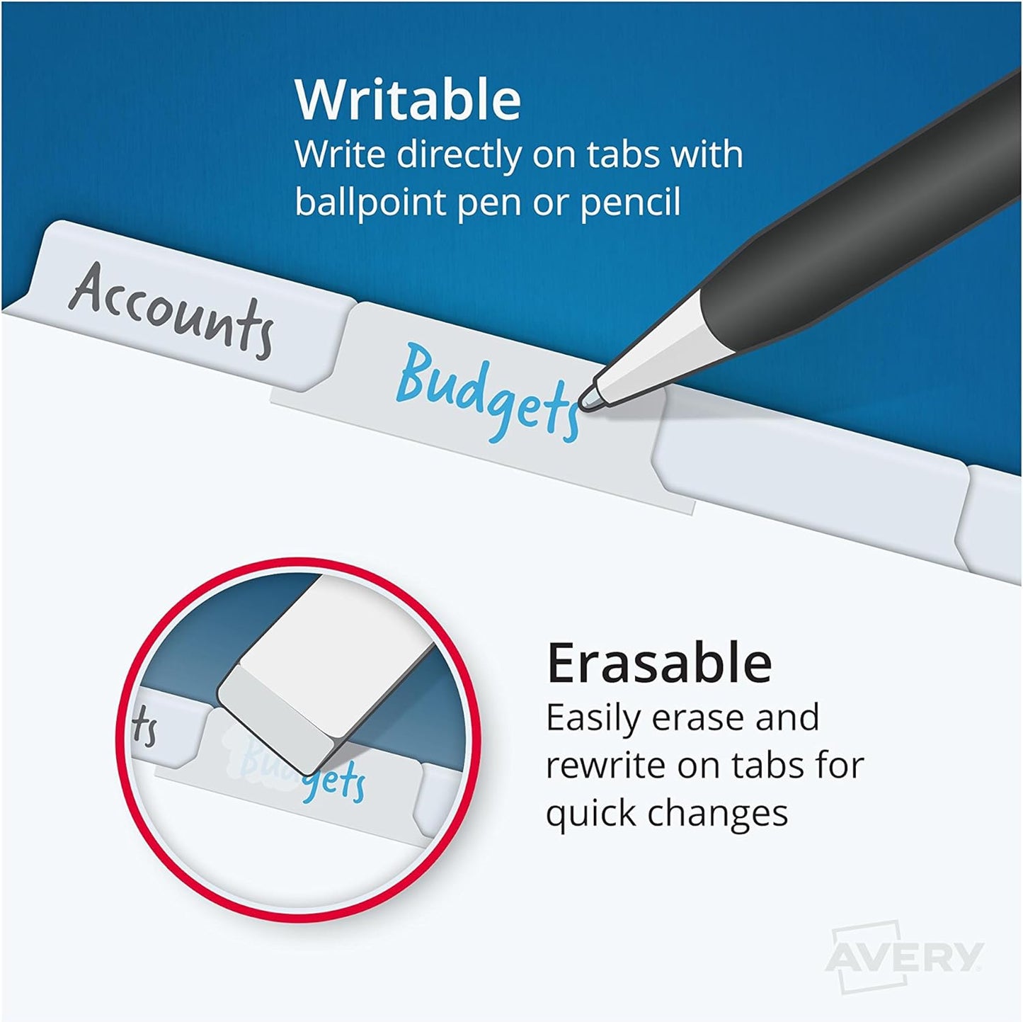 Avery Big Tab Write & Erase Dividers, 5 Multicolor Tabs, 1 Set (23180)