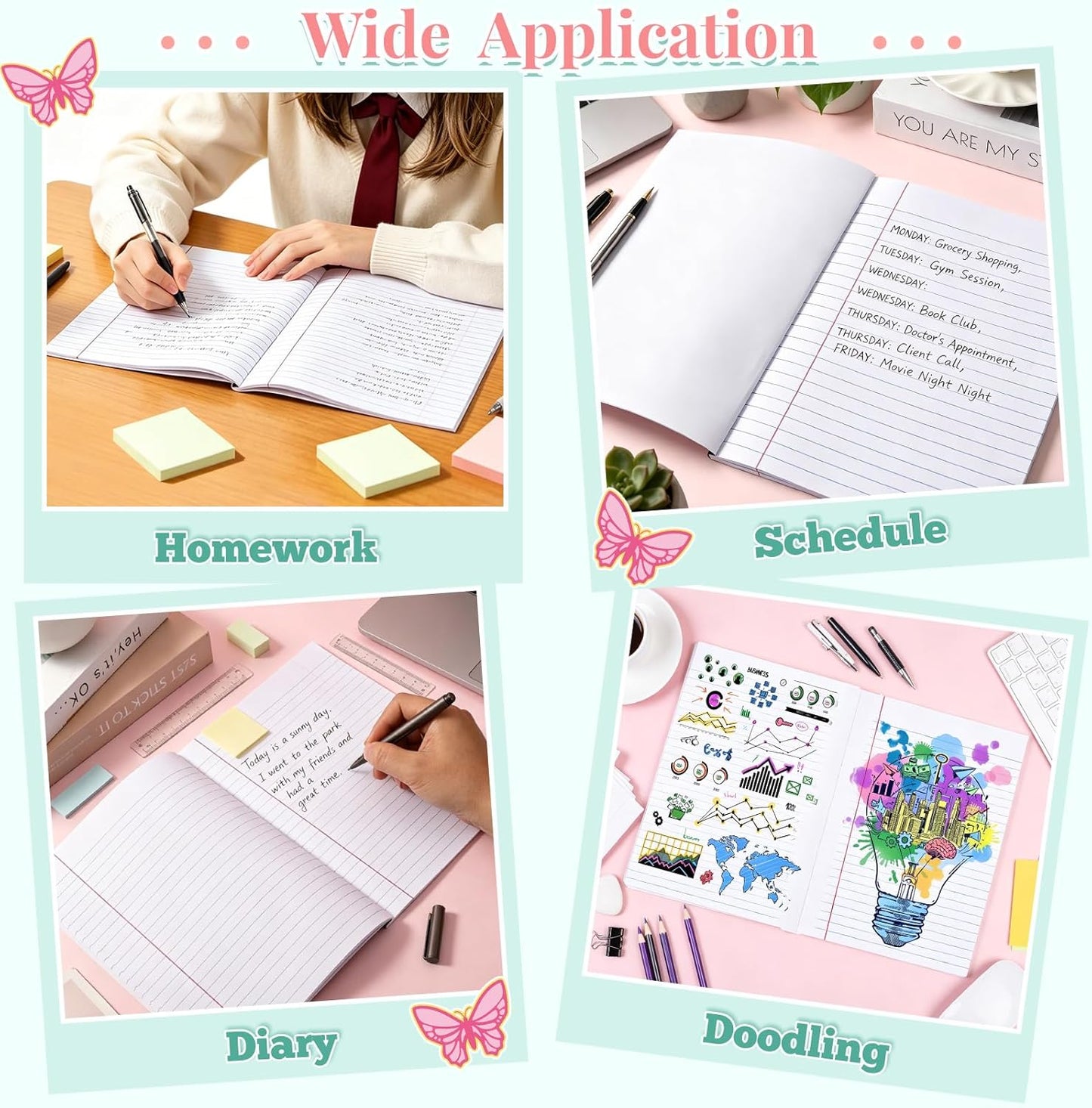 6 Pack Marble Composition Notebook Wide Ruled Preppy Composition Notebooks,Back to School Coquette Aesthetic Notebooks Perfect-bound 80 Pages (40 Sheets) 9.75x7.5 Inches