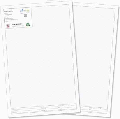 Printlink 11"x 8 1/2" Engineering Graph Paper Pads (2-Pack) – 1/4" Blue Grid Drafting Sheets with Title Block – 50 Sheets Per Pad for Blueprints, Technical Drawing & Design