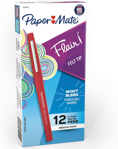 Paper Mate Flair Felt Tip Pens, Medium Point (0.7mm), Vivid Purple, 12 Count - For Teachers, Students, Classroom Use, Note-Taking, Arts & Crafts