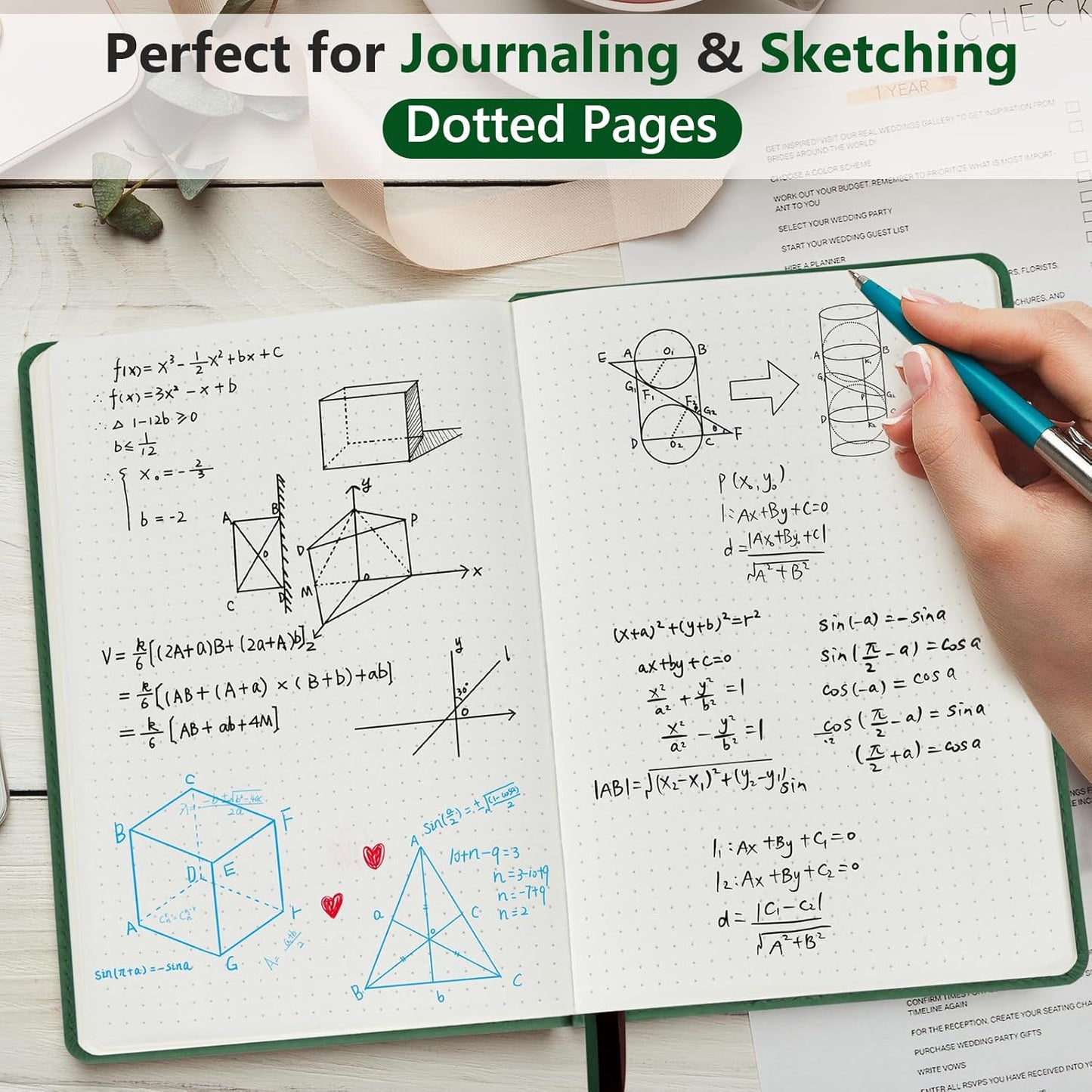 PERCUN Graph Paper Notebook, 160 Pages Grid Journal for women & men, A5 Hardcover Leather Graphing Notebook for School, Work, Travel, Note Taking 5.9”x8.5” (Black)