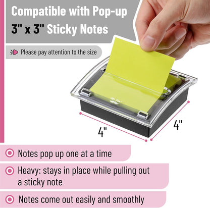 Mr. Pen Pop Up Sticky Note Dispenser, 3" x 3", Black, Sticky Note Dispenser, Sticky Note Holder for Desk, Clear Top