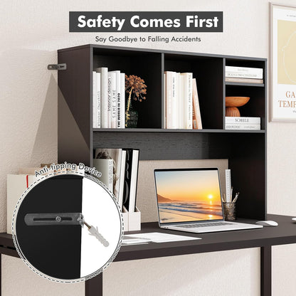 Tangkula Desktop Bookshelf, Countertop Storage Hutch with 5 Shelves for Computer Desk, Desk 3-Tier Display Rack, Multipurpose Wood Desktop Hutch Storage Organizer for Dorm Office Home