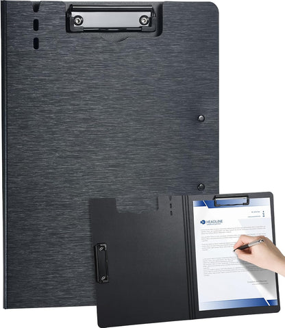 Clipboard Folder, with Dual Metal Clips, Embossed-Texture, Folding 360° Rotating, Nursing Clipboard for Letter and A4, Pen Holder (Silver, 2)