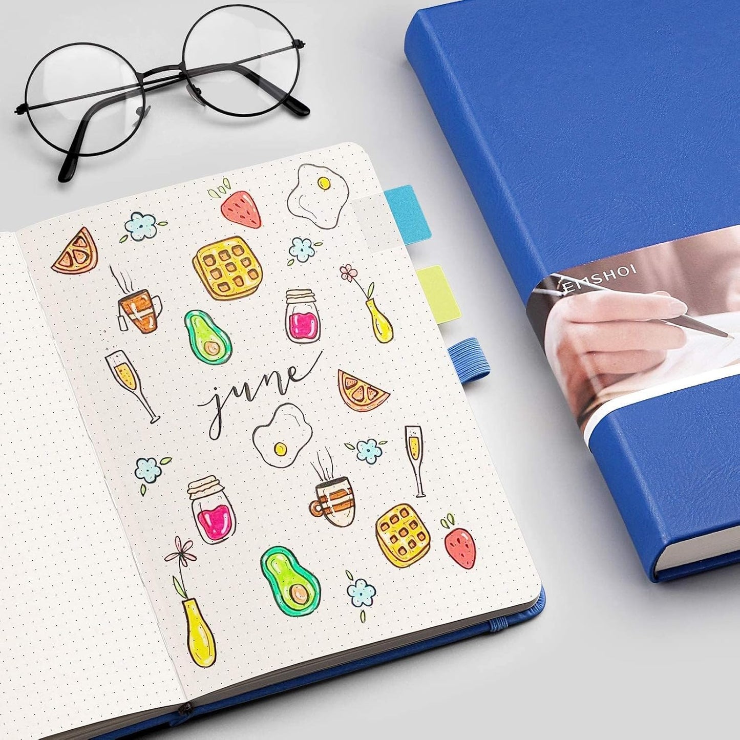 EMSHOI Graph Paper Notebook - 256 Pages A5 Graph Notebook/Journal, Hard Cover, 120gsm Thick Paper, Smooth PU Leather, Inner Pocket, 5.75'' × 8.38''-Black