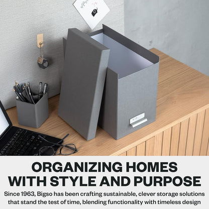 Bigso John Fiberboard Label Frame Desktop File Storage Box - Document Organizer for Important Paperwork - Durable Hanging File Box with a Lid & Metal Label Window - 7.36 x 13.38 x 10.51 in - White