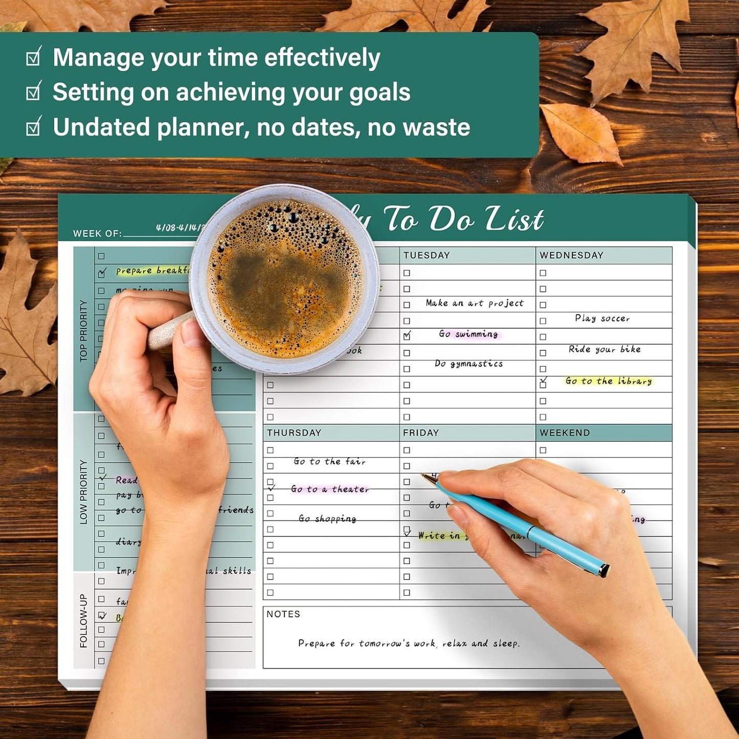 Weekly To Do List Notepad with 52 Undated Sheets（8.5"×11"）- Weekly Desk Planner Pad with Spiral Binding for Women & Man, Office, School and Home Personal Organizer